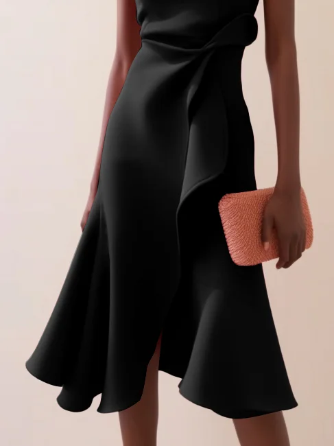 Black Sleeveless Midi Ruched Dress