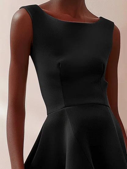 Black Crew Neck Sleeveless A-line Mini Dress	