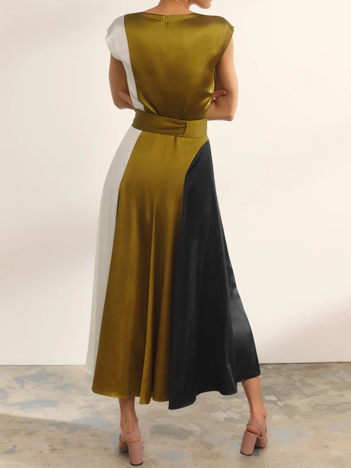 Silk Satin Urban Regular Fit Color Block Dress