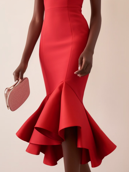 Red Sleeveless Mermaid Midi Dress