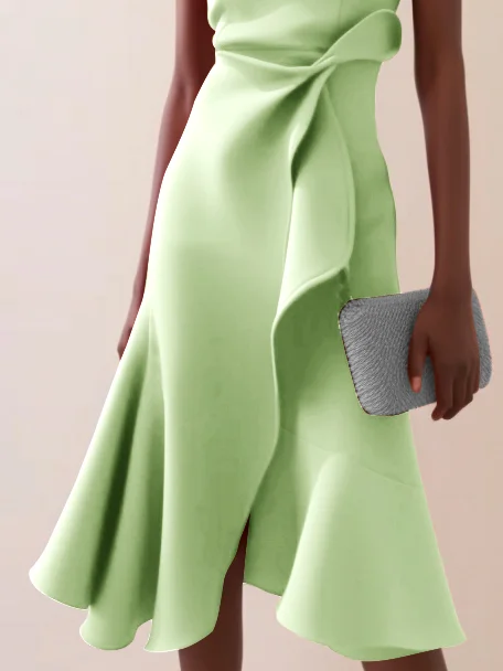 Light Green Waist Twist Ruffled Sleeveless A-Line Midi Dress