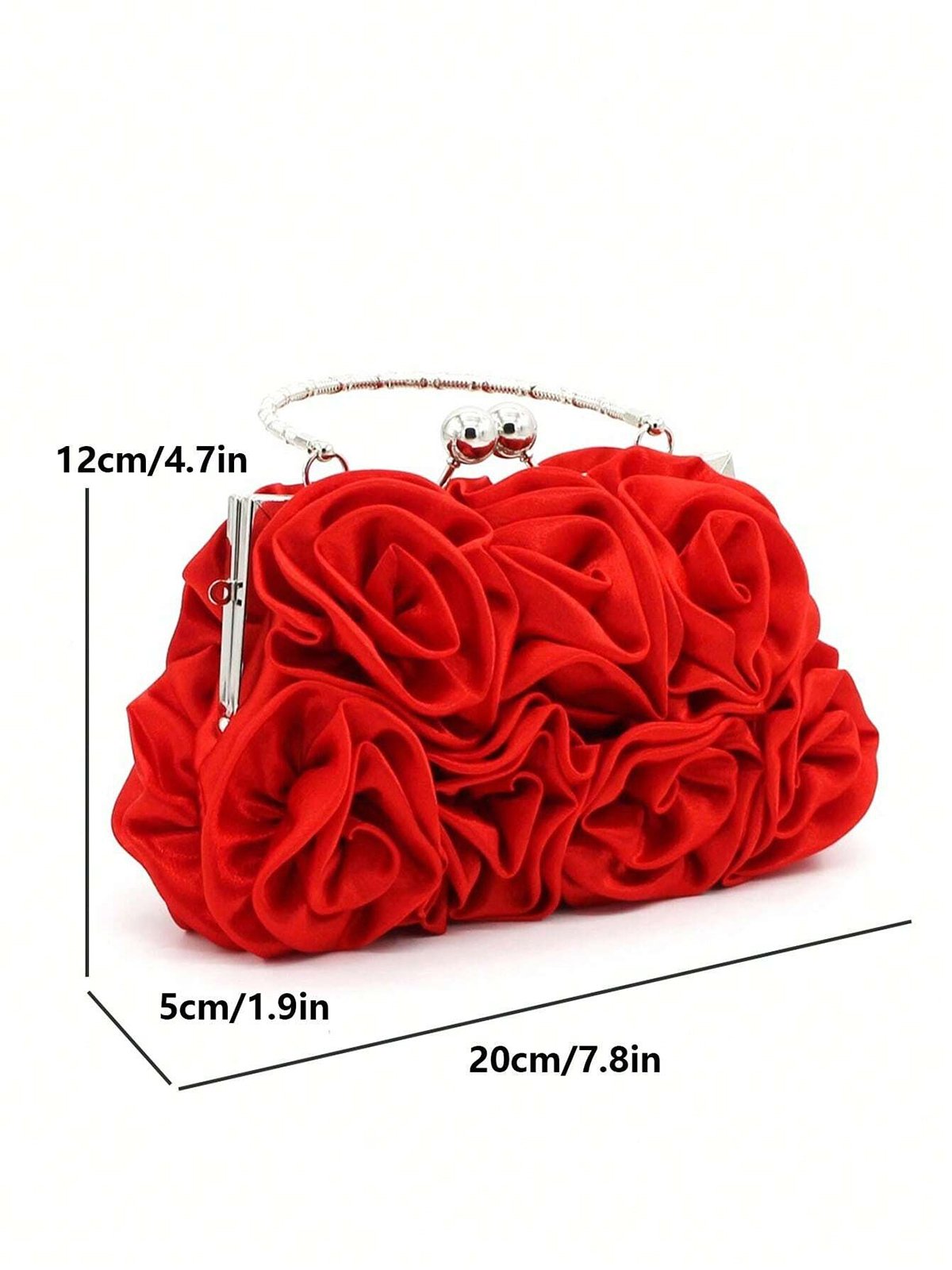 Elegent Flower Decorated Satin Metal Handle Evening Clutch with Chain Strap