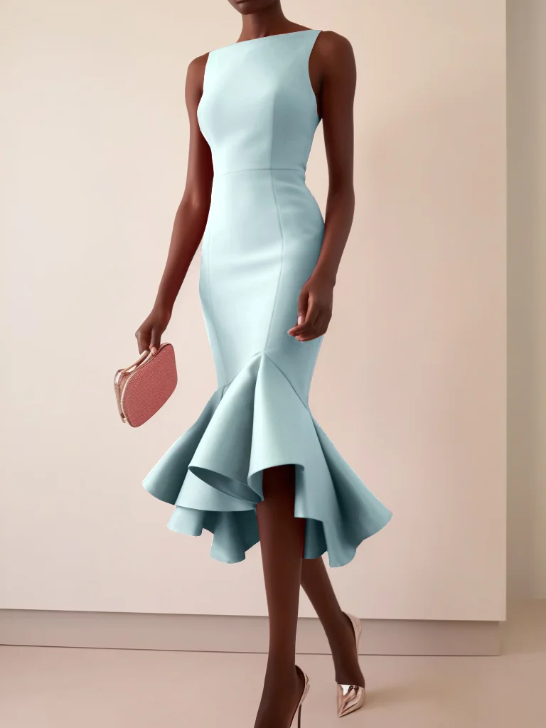 Aqua Blue Sleeveless Mermaid Midi Dress