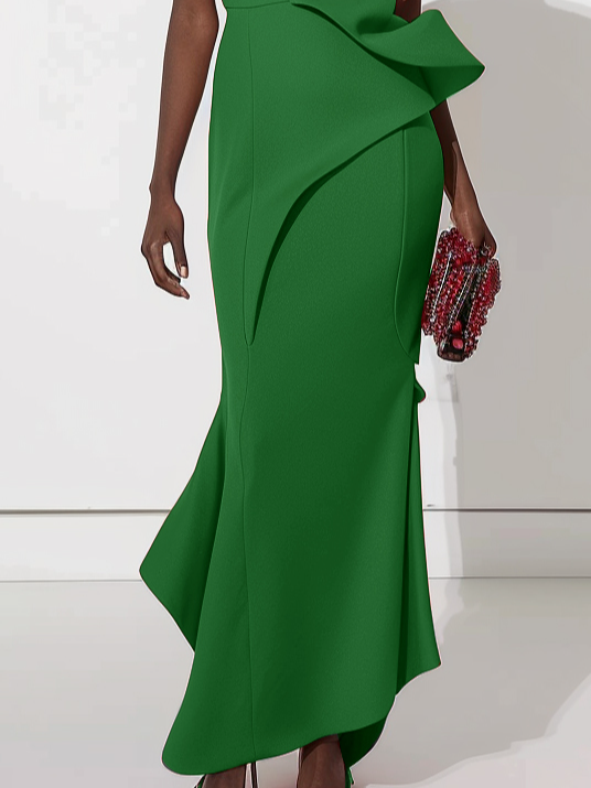 Green Sleeveless Maxi Ruched Dress