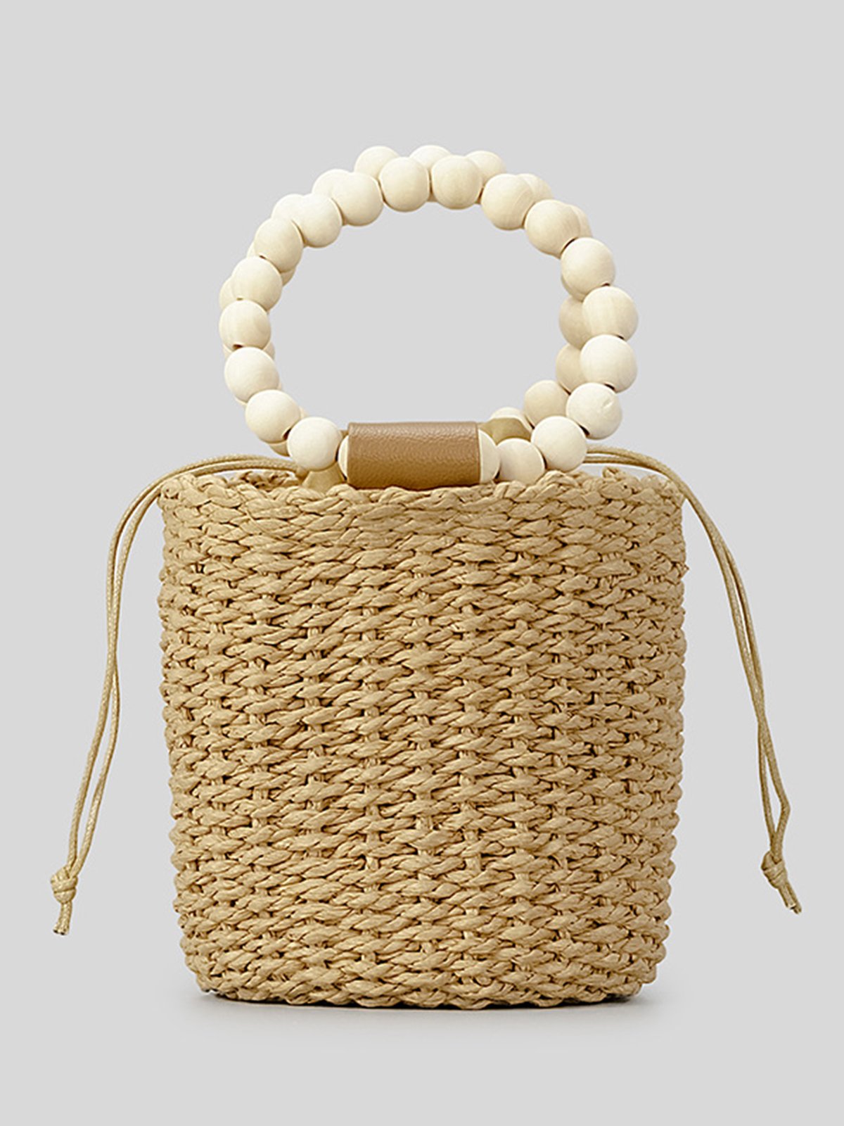 Vacation Straw Beaded Bucket Handbag