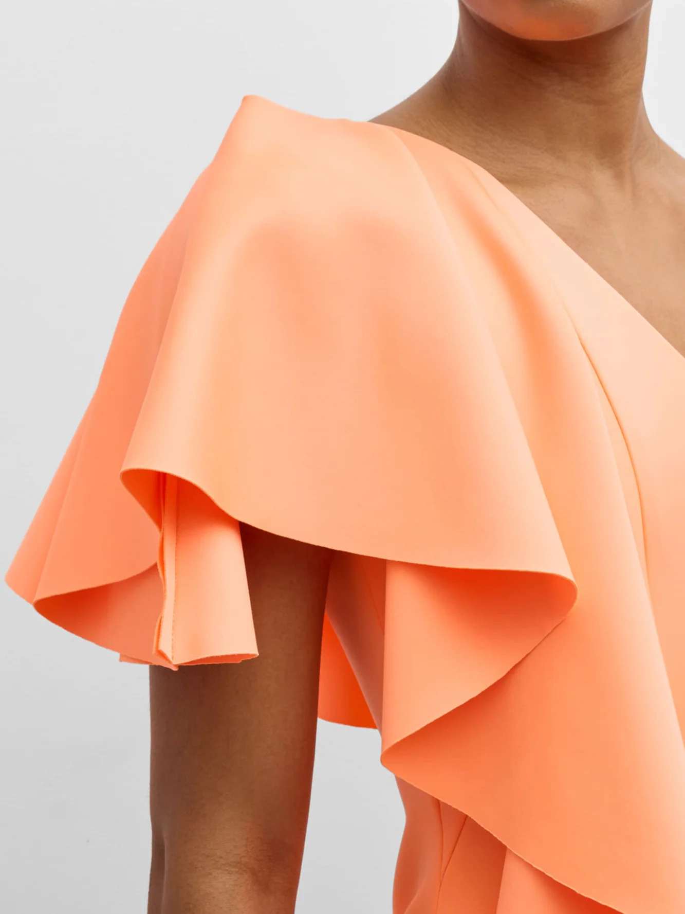 Orange Ruffled One Shoulder Slit A-Line Maxi Dress