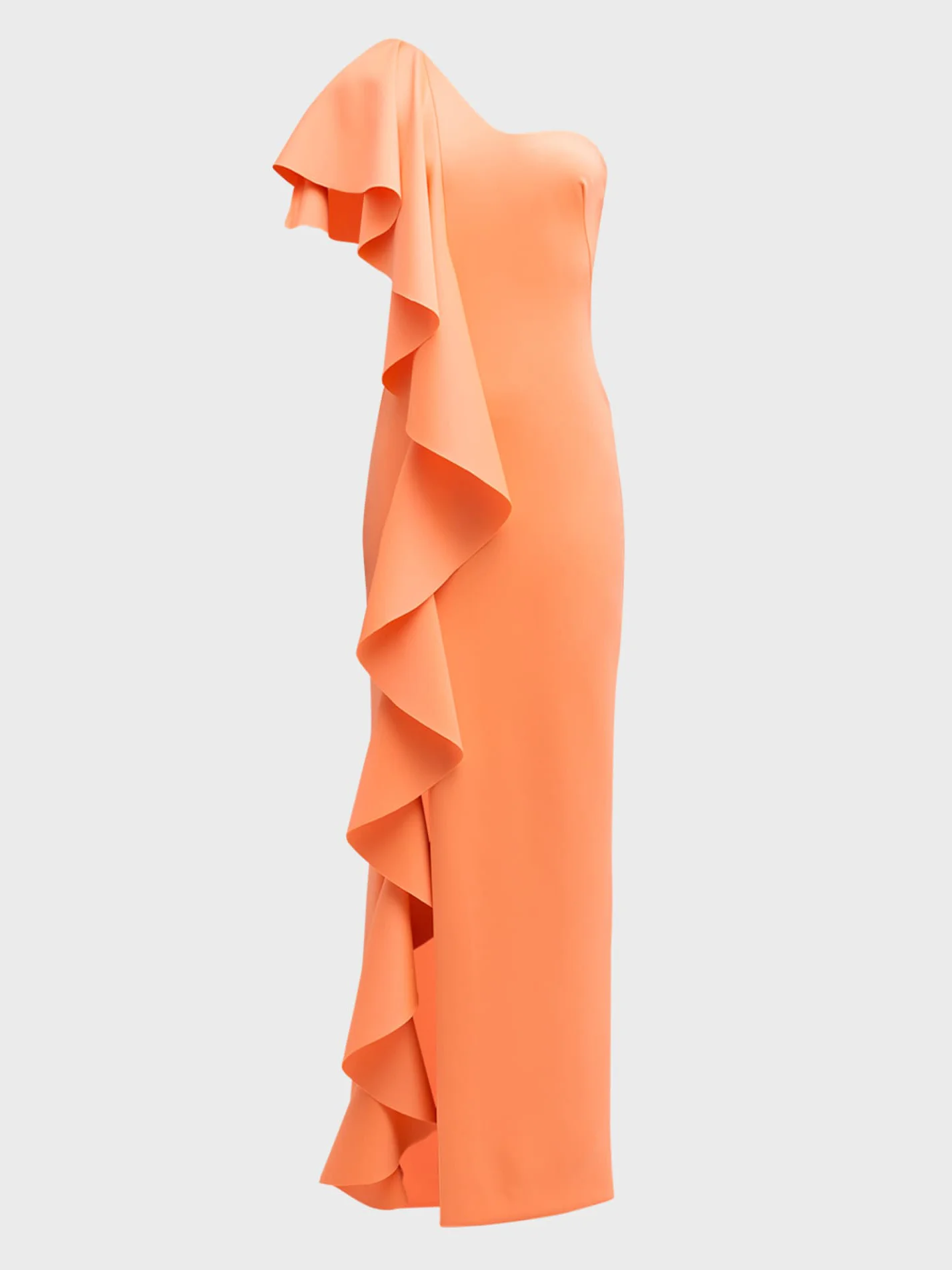 Orange Ruffled One Shoulder Slit A-Line Maxi Dress