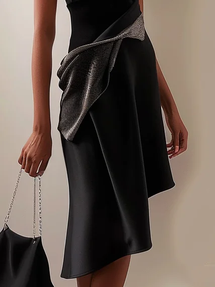 Black Asymmetrical Crew Neck Sleeveless Midi Dress