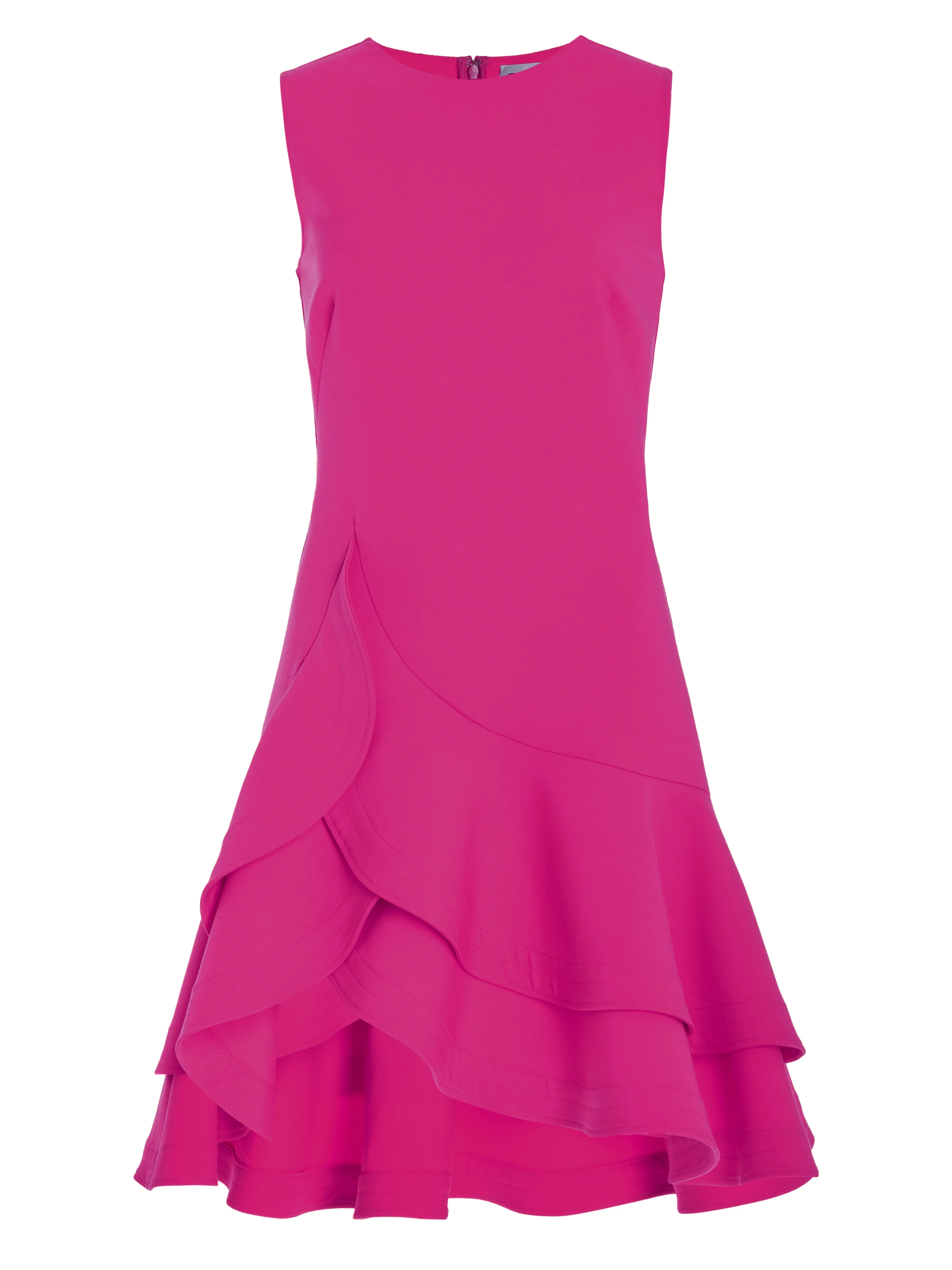 Blue Ruffled Crew Neck Sleeveless A-line Mini Dress