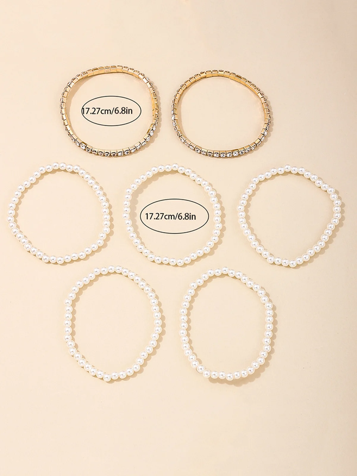 7pcs/set Elegant Imitation Pearl Rhinestone Bracelets