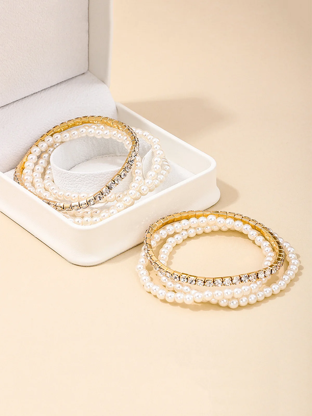 7pcs/set Elegant Imitation Pearl Rhinestone Bracelets