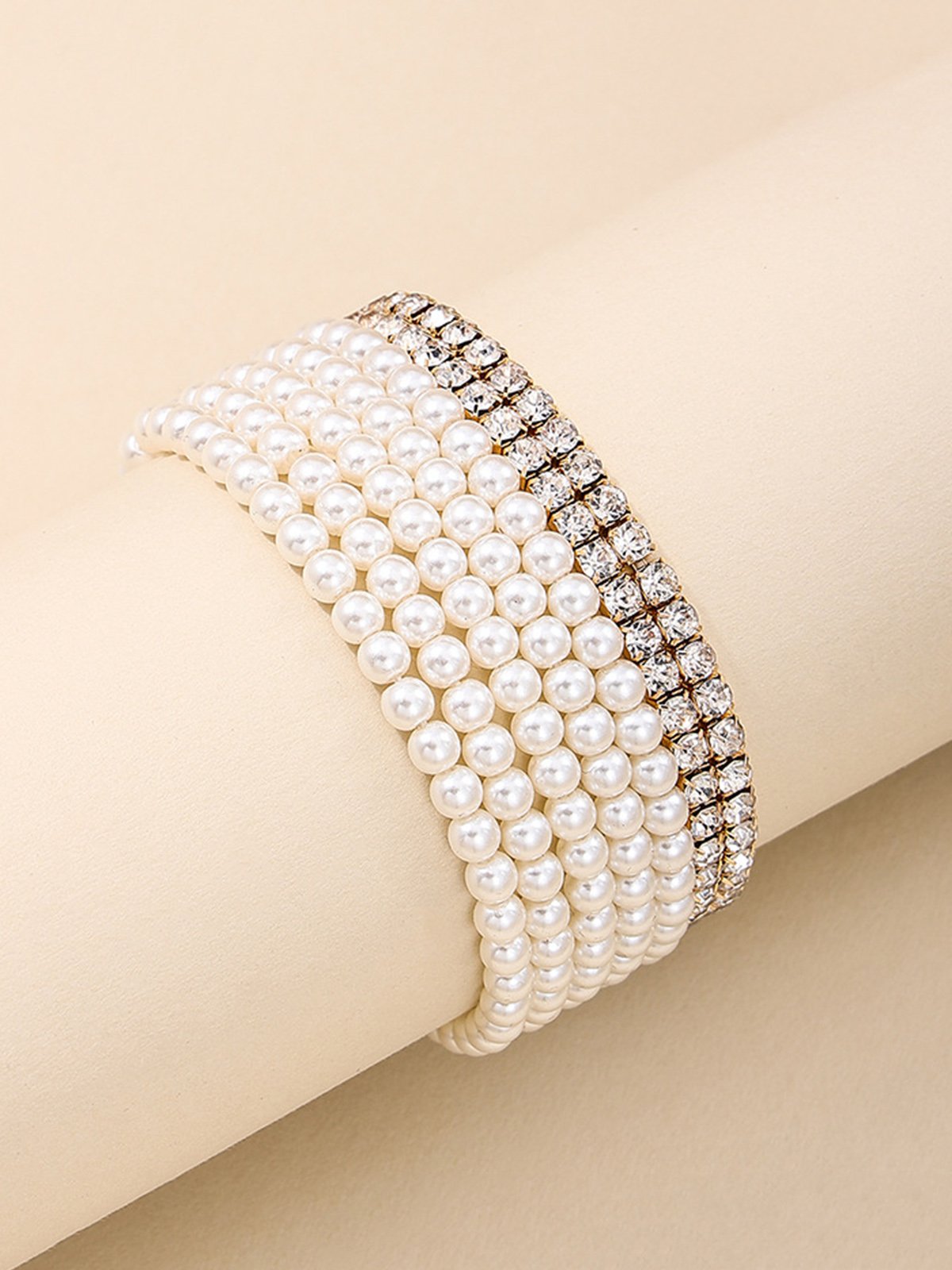 7pcs/set Elegant Imitation Pearl Rhinestone Bracelets