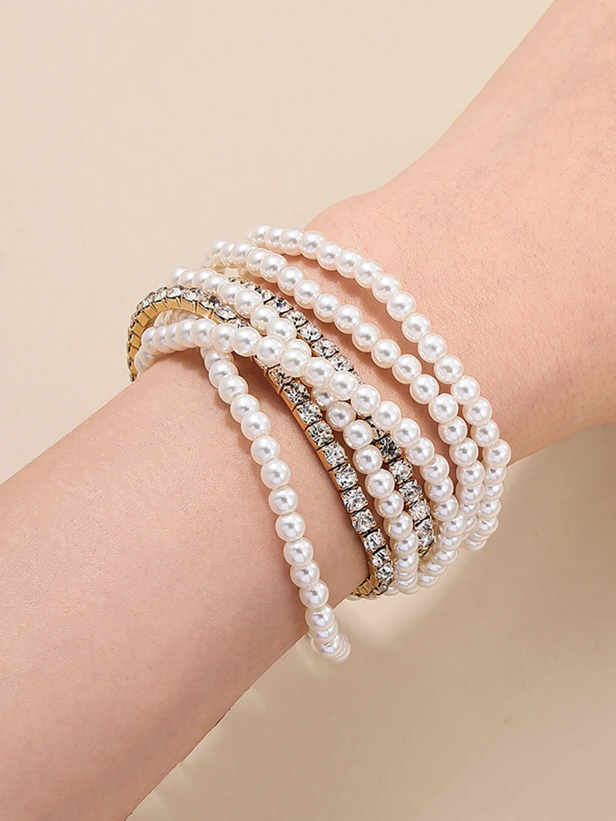 7pcs/set Elegant Imitation Pearl Rhinestone Bracelets