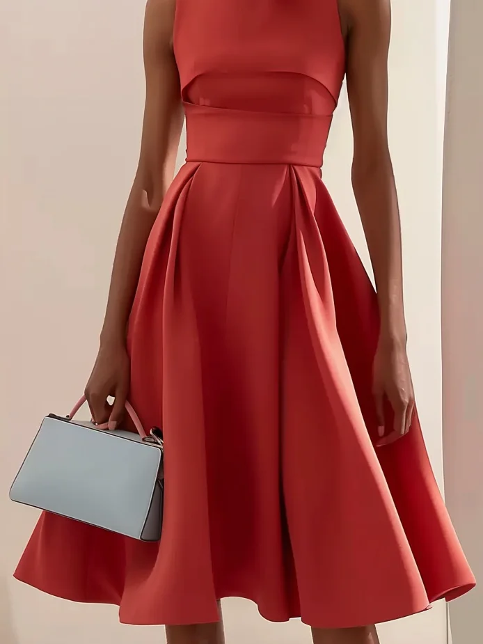 Red Sleeveless A-line Midi Dress