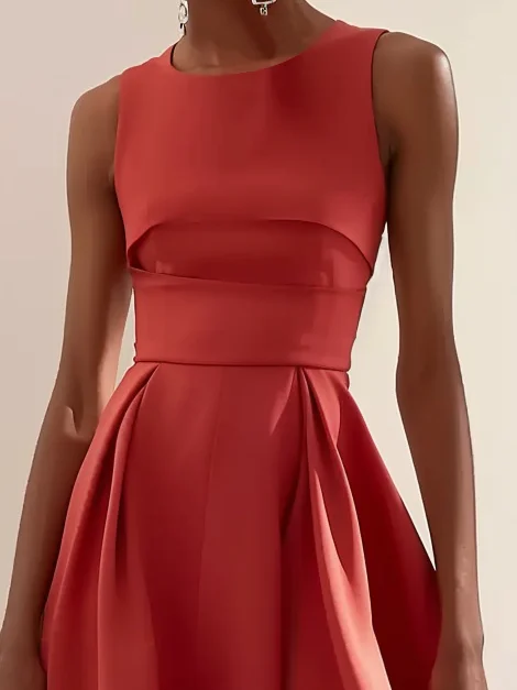 Red Sleeveless A-lined Midi Dress