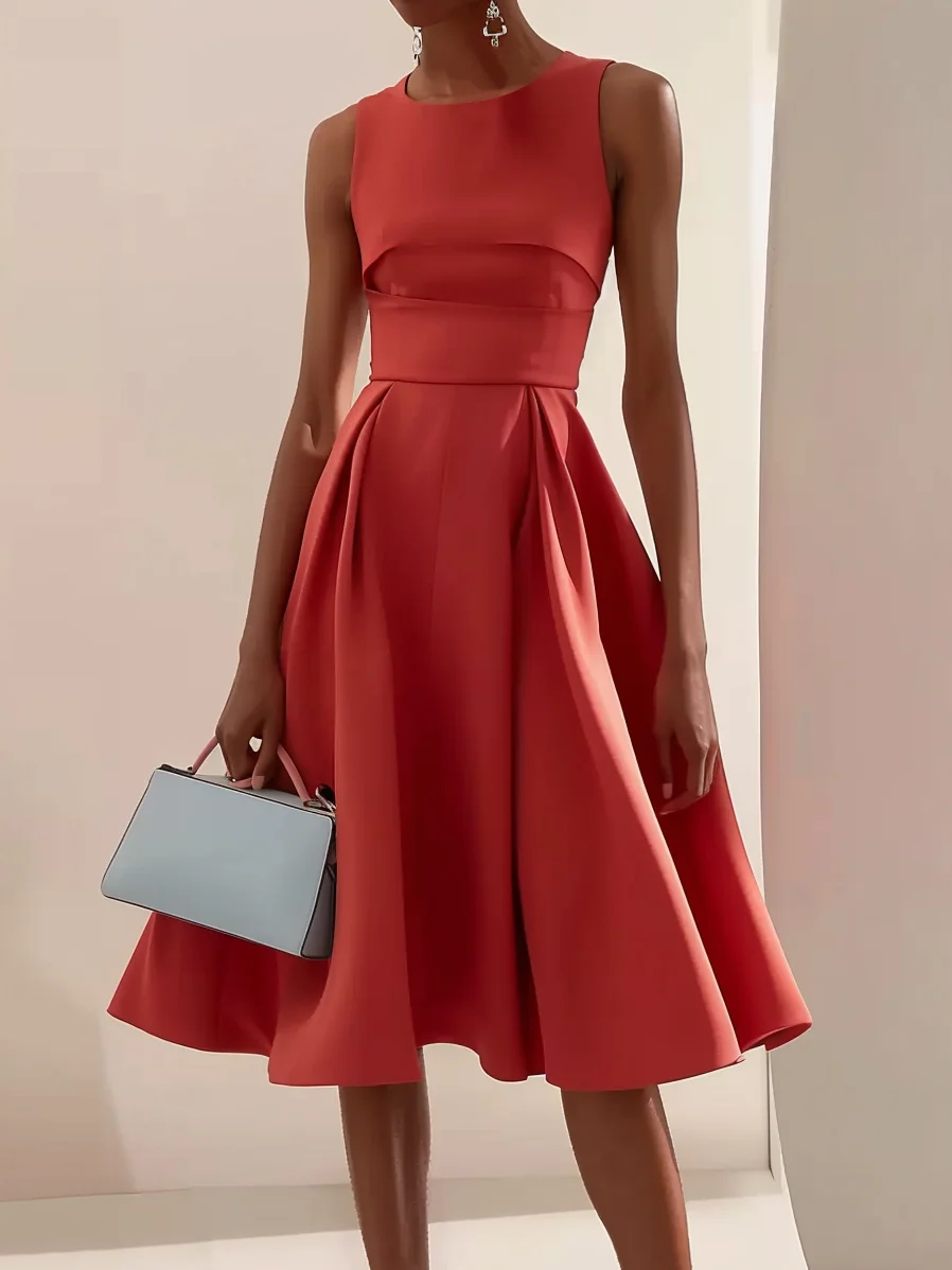 Red Sleeveless A-line Midi Dress