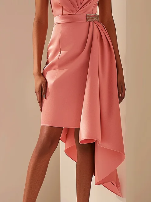 Pink V Neck Sleeveless A-Line Midi Dress