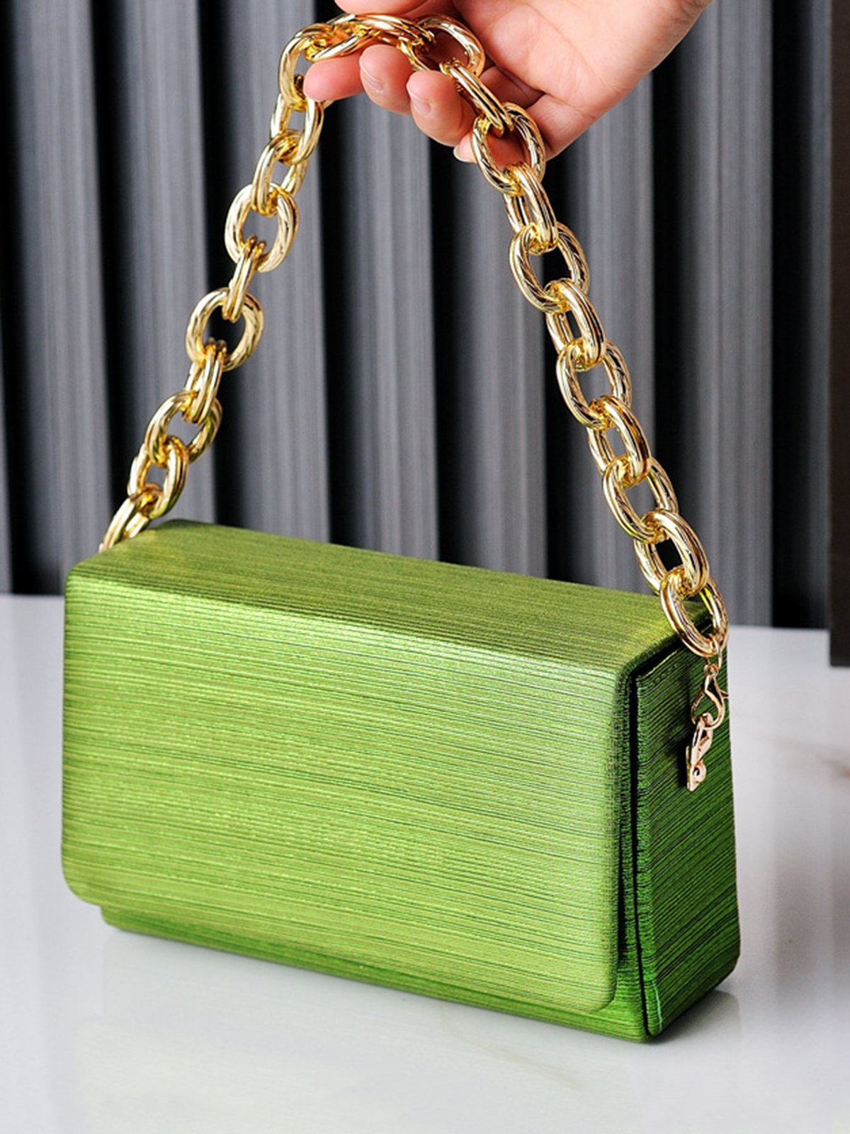 Metal Chain Square Shoulder Bag with Detachable Crossbody Strap