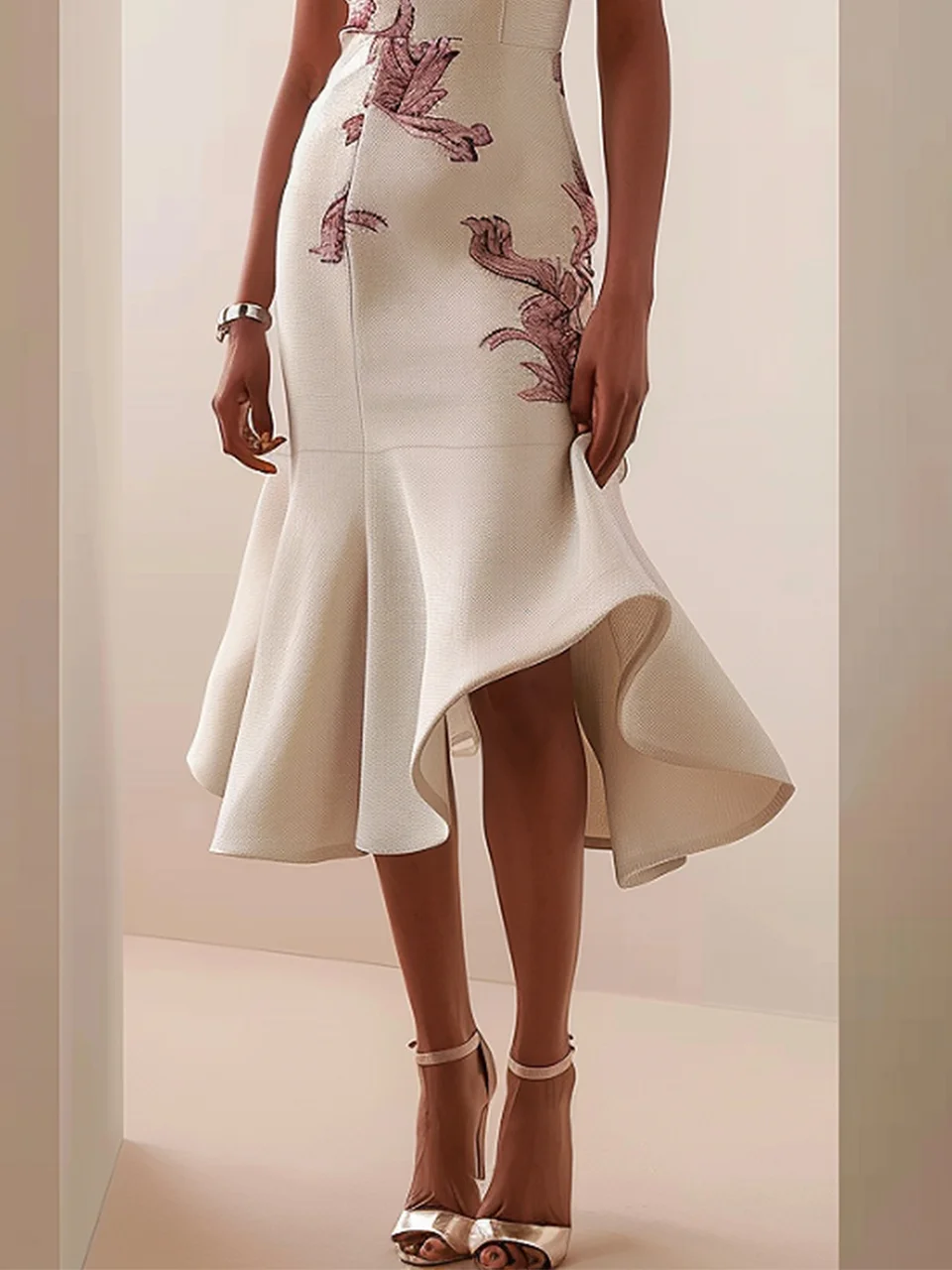 Apricot White Floral Off The Shoulder Mermaid Midi Dress