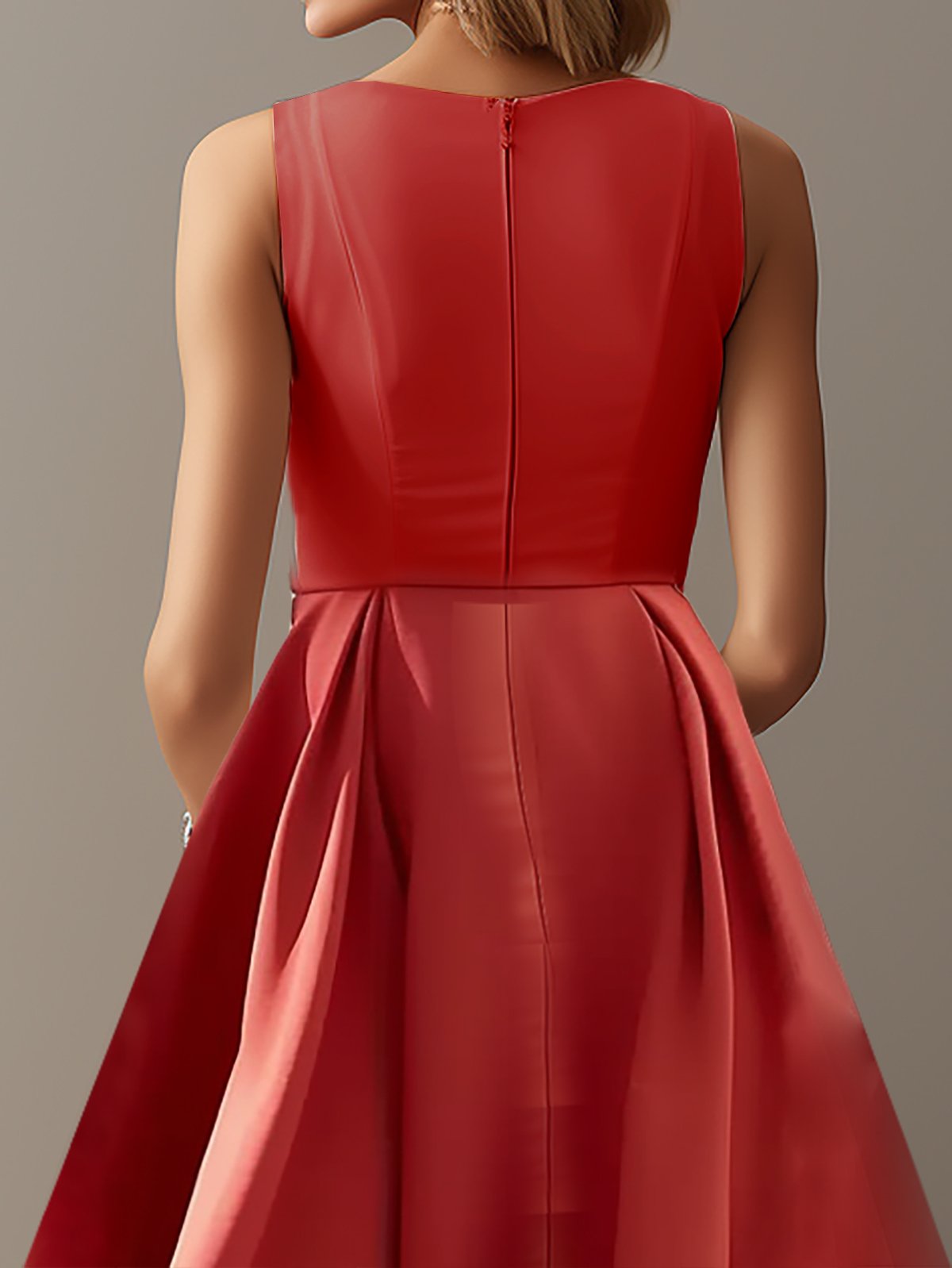 Red Sleeveless A-line Midi Dress