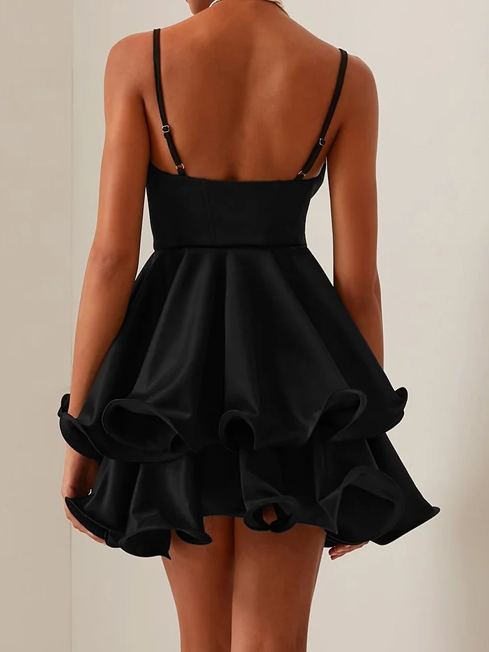 Black Spaghetti A-Line Mini Dress