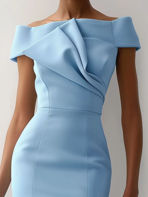 Blue Ruched Off The Shoulder Sheath Mini Dress