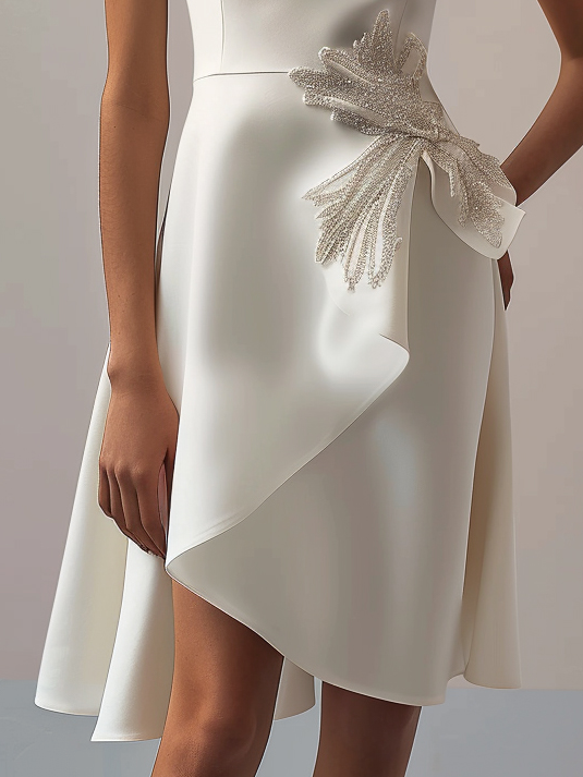 White Sequin Bow Sleeveless A-Line Midi Dress