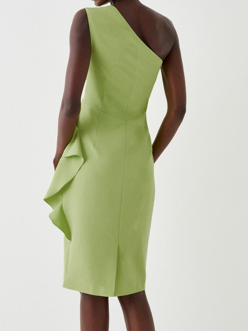 Green Ruched One Shoulder Sleeveless Knee Length Dress