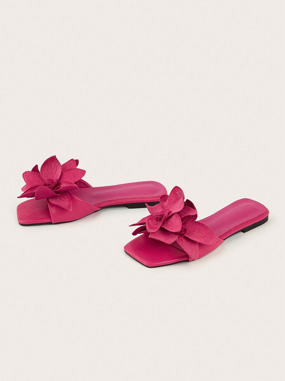 Elegant Floral  Square Toe Flat Slide Sandals