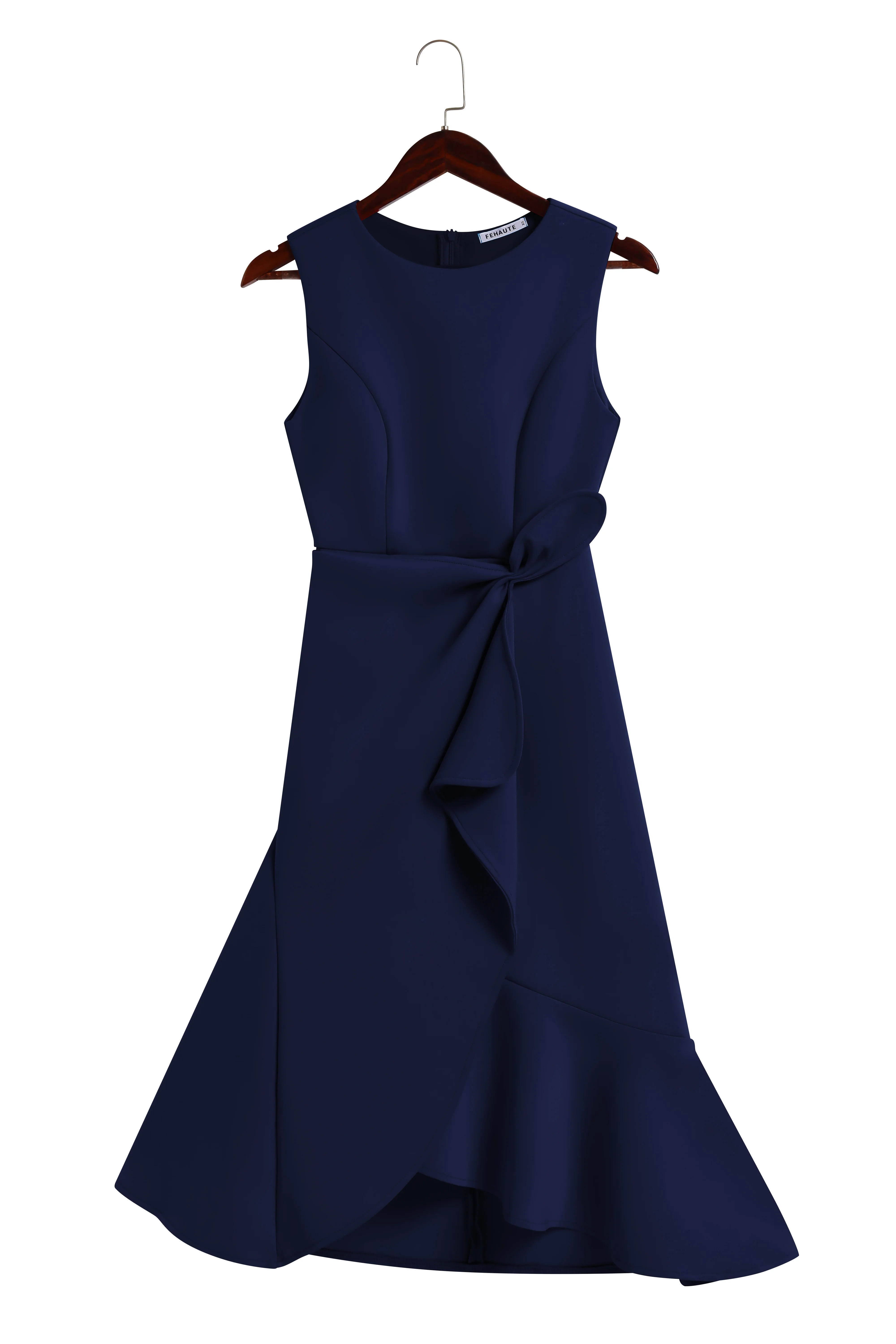 Purplish Blue Waist Twist Ruffled Sleeveless A-Line Midi Dress