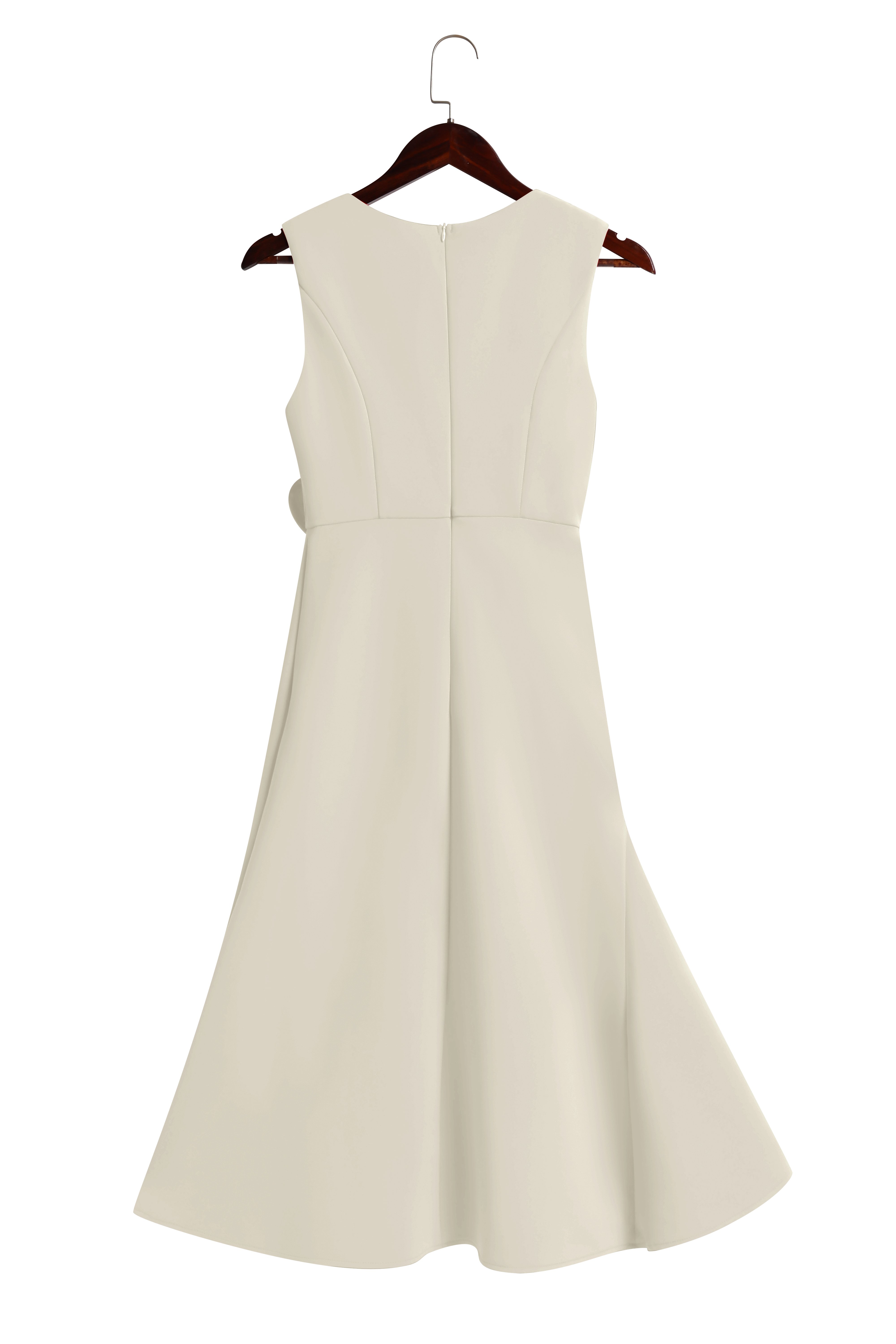 Apricot White Sleeveless Midi Elegant A-line Dress with Waist Twist for Day-to-Night