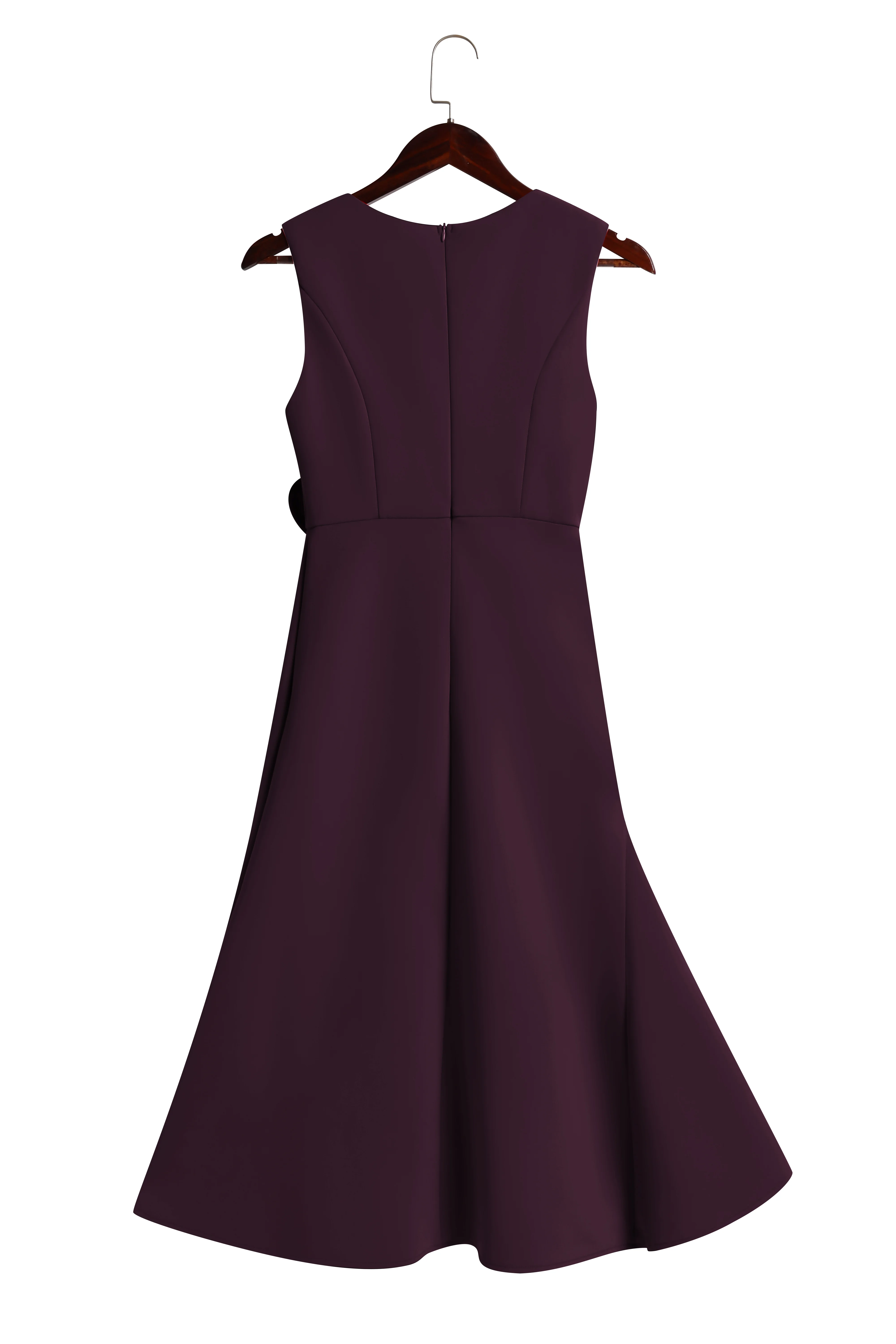 Red Asymmetric Ruffled Classic Boat Neck Sleeveless Midi Elegant A-line Dress with Waist Twist for Day-to-Night
