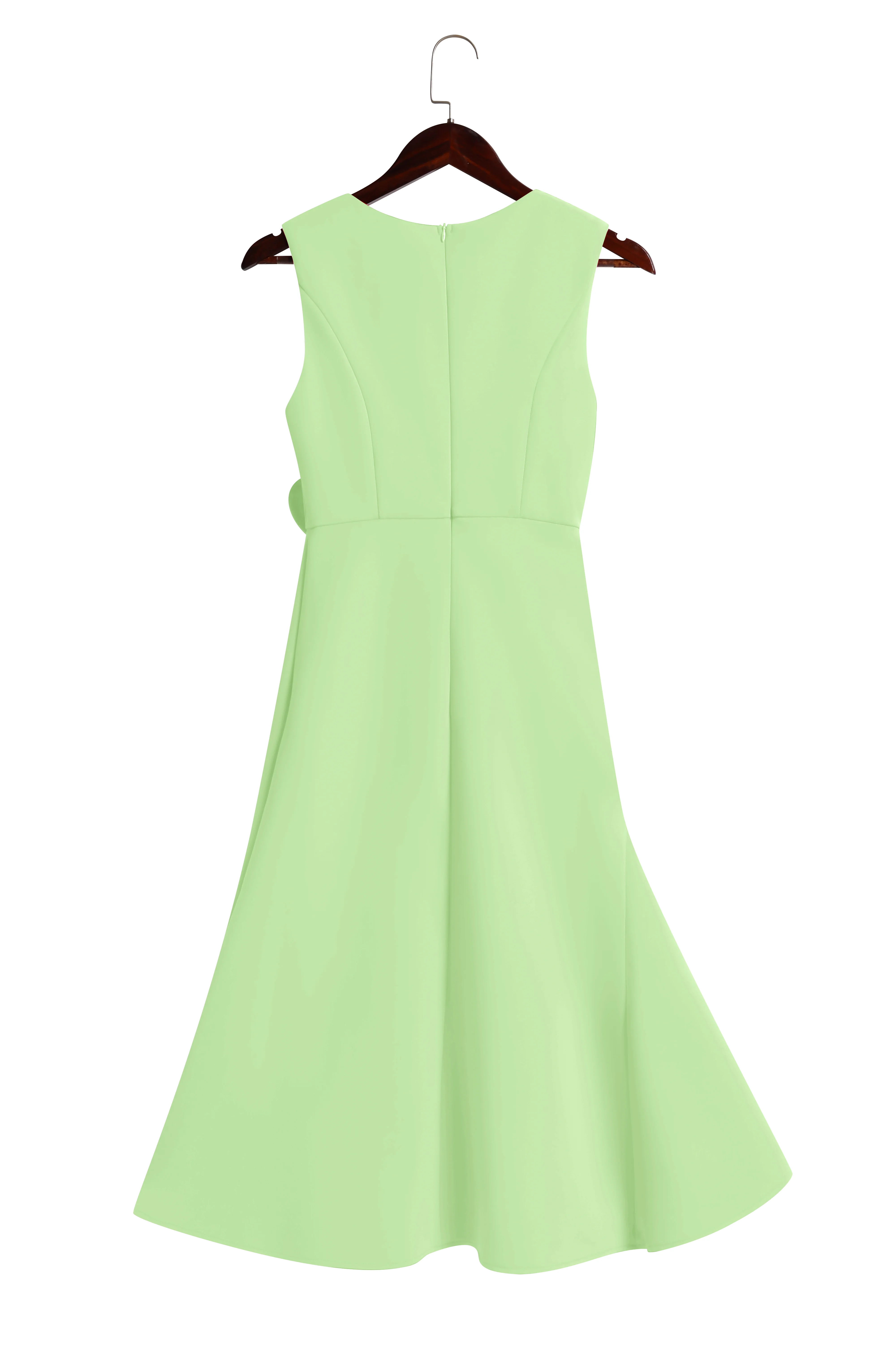 Light Green Waist Twist Ruffled Sleeveless A-Line Midi Dress