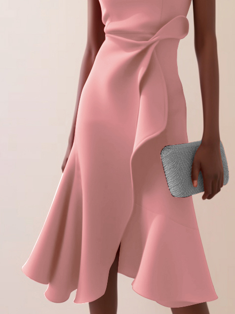 Light Pink Waist Twist Ruffled Sleeveless A-Line Midi Dress