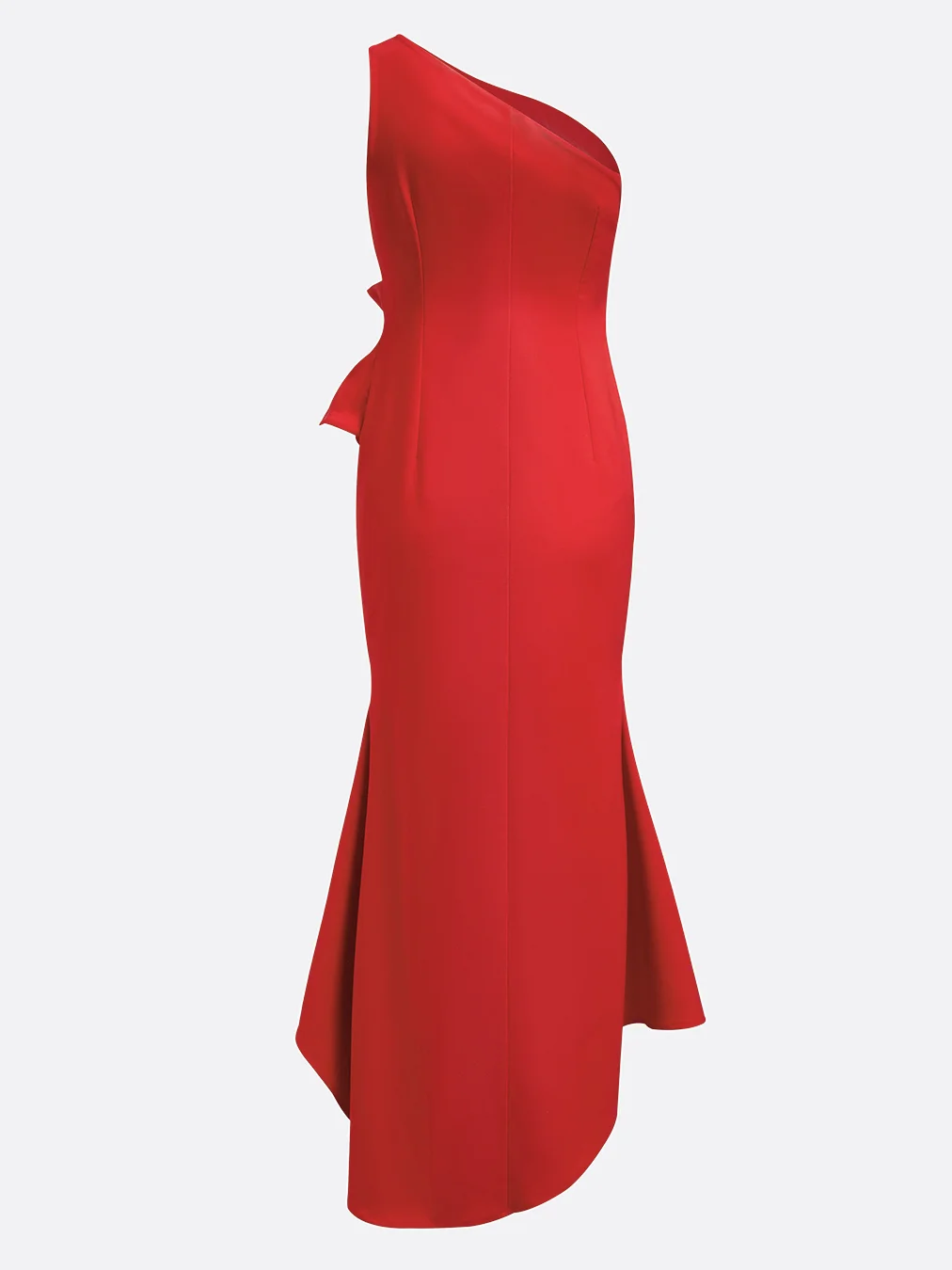 Red One-Shoulder Ruched Asymmetrical Maxi Dress