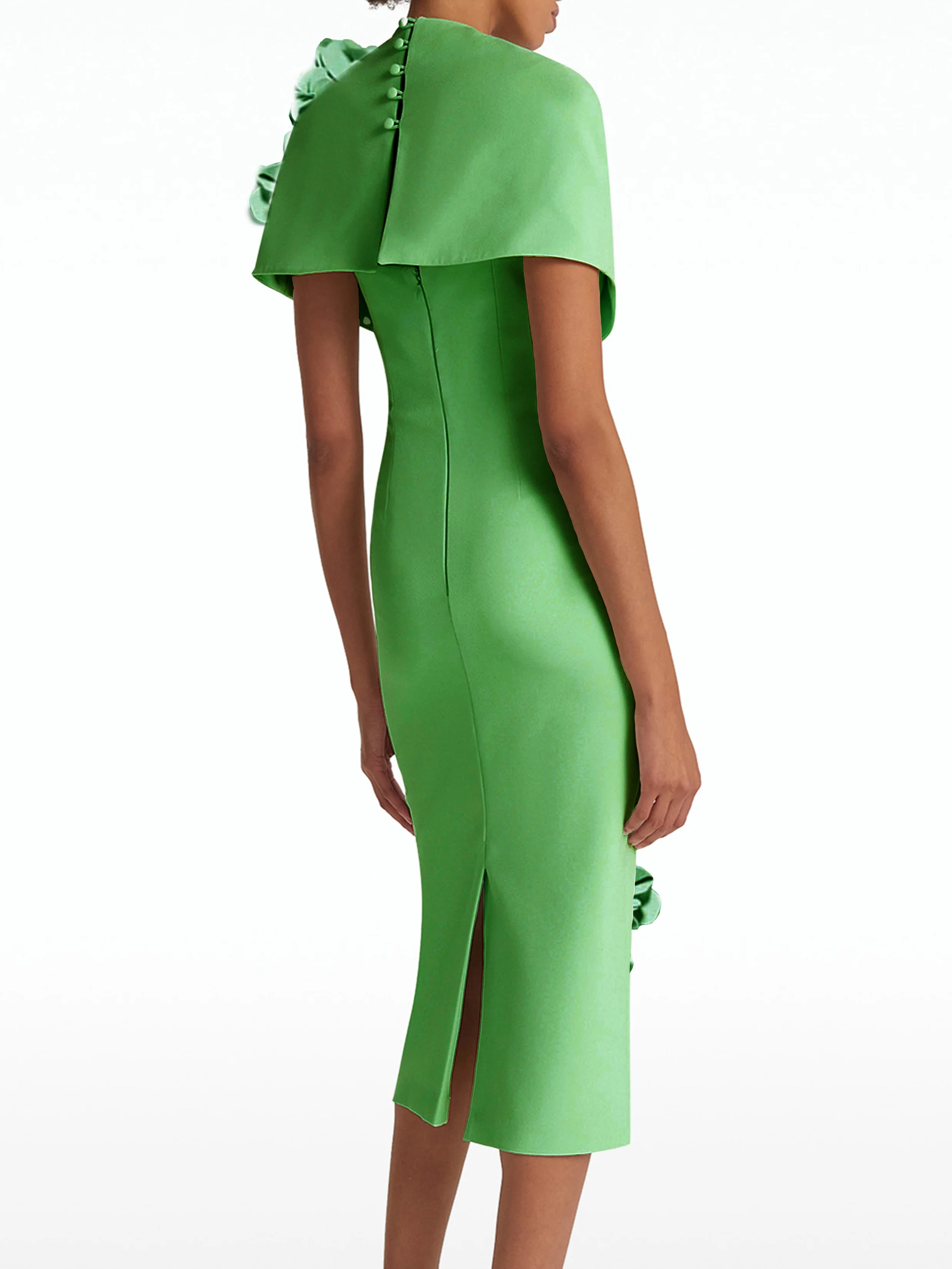 Green 3D Floral Short Sleeve Sheath Sheath Midi Dress