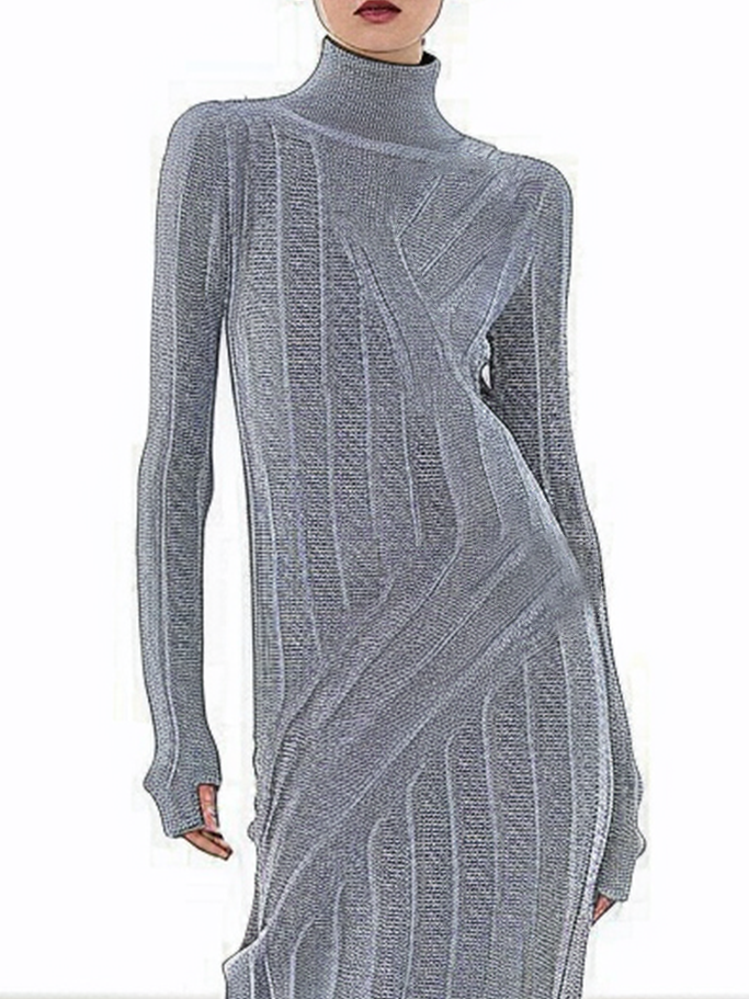Urban Plain Wool/Knitting Turtleneck Sweater Dress For Women