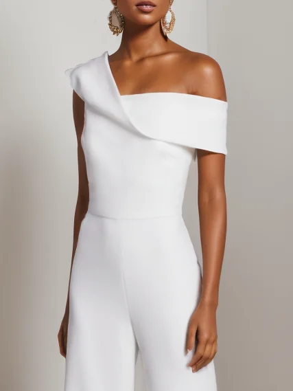 Women White One Shoulder Jumpsuit