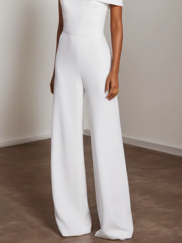 Women White One Shoulder Jumpsuit