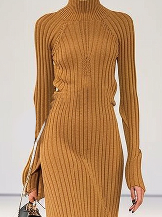 Knot Front Loose Turtleneck Urban Sweater Dress For Women