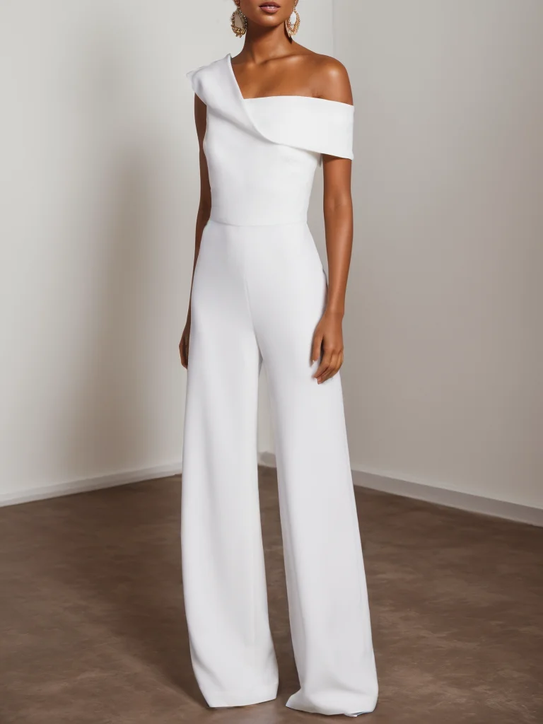 Women White One Shoulder Jumpsuit