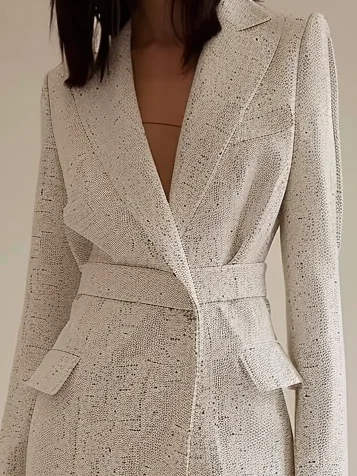 Women Light Grey Lapel Collar Tweed Blazer