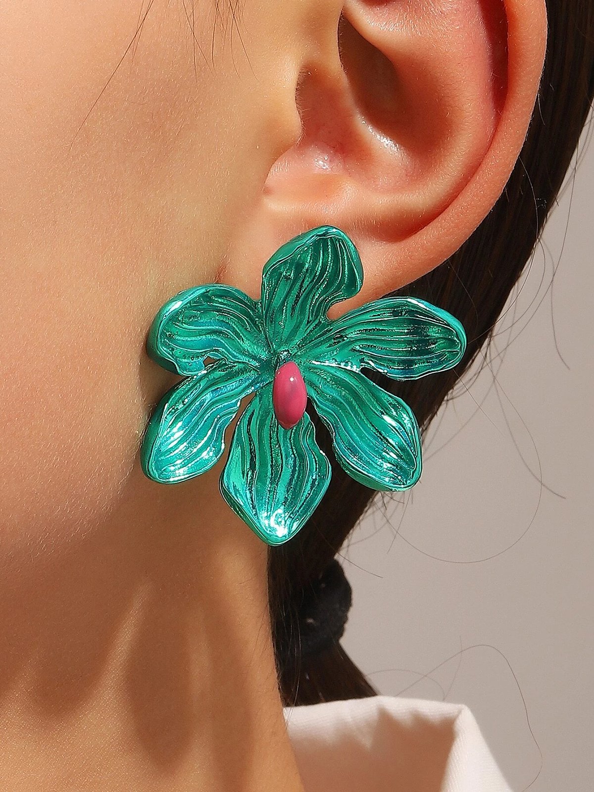 1pair Flower Metal Earrings