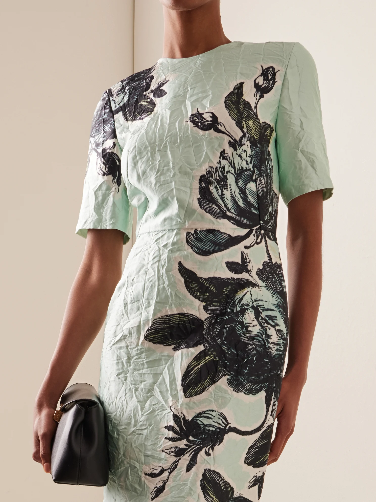 Light Green Urban Floral Short Sleeves Crew Neck Maxi Dress