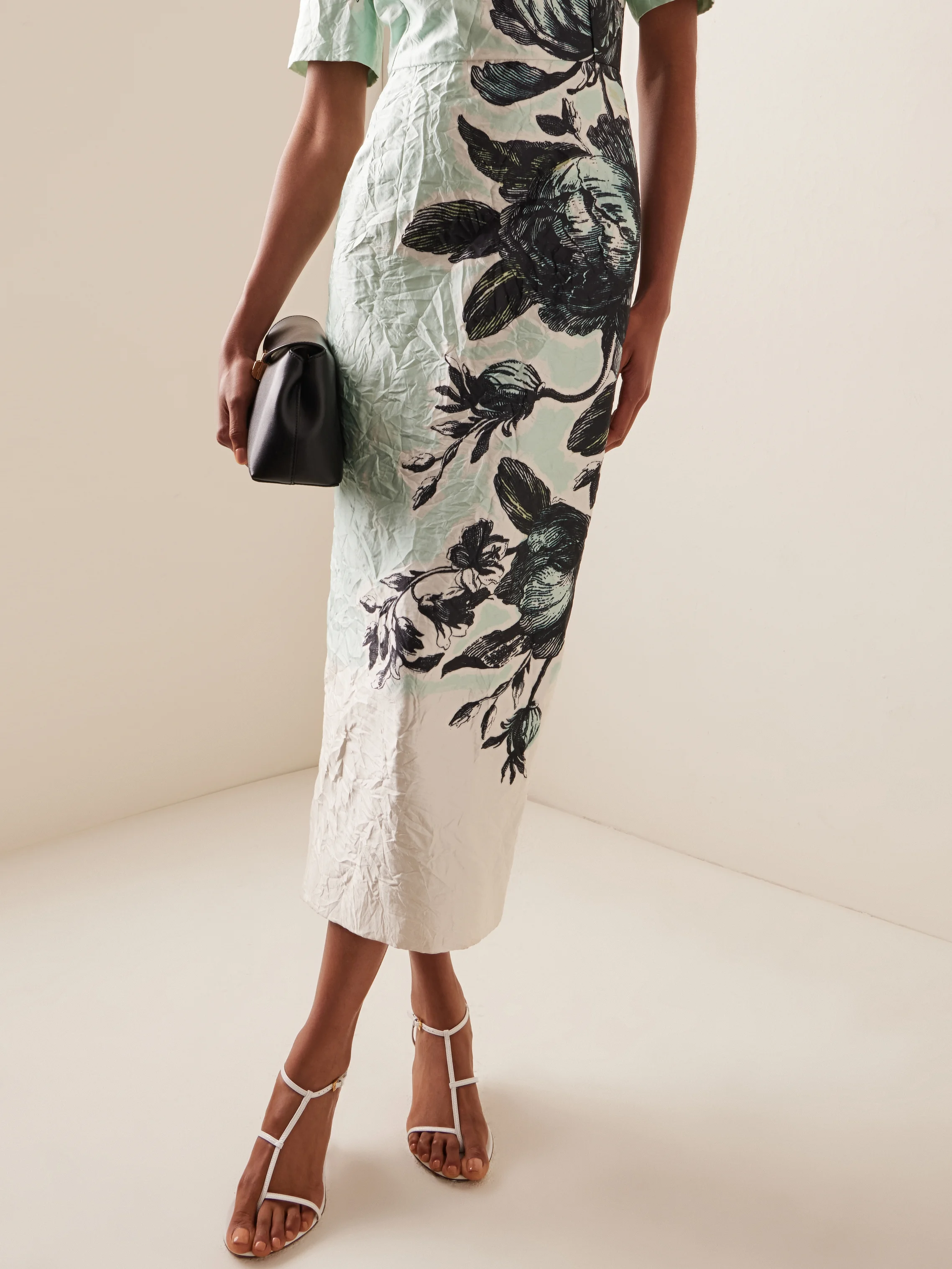 Light Green Urban Floral Short Sleeves Crew Neck Maxi Dress