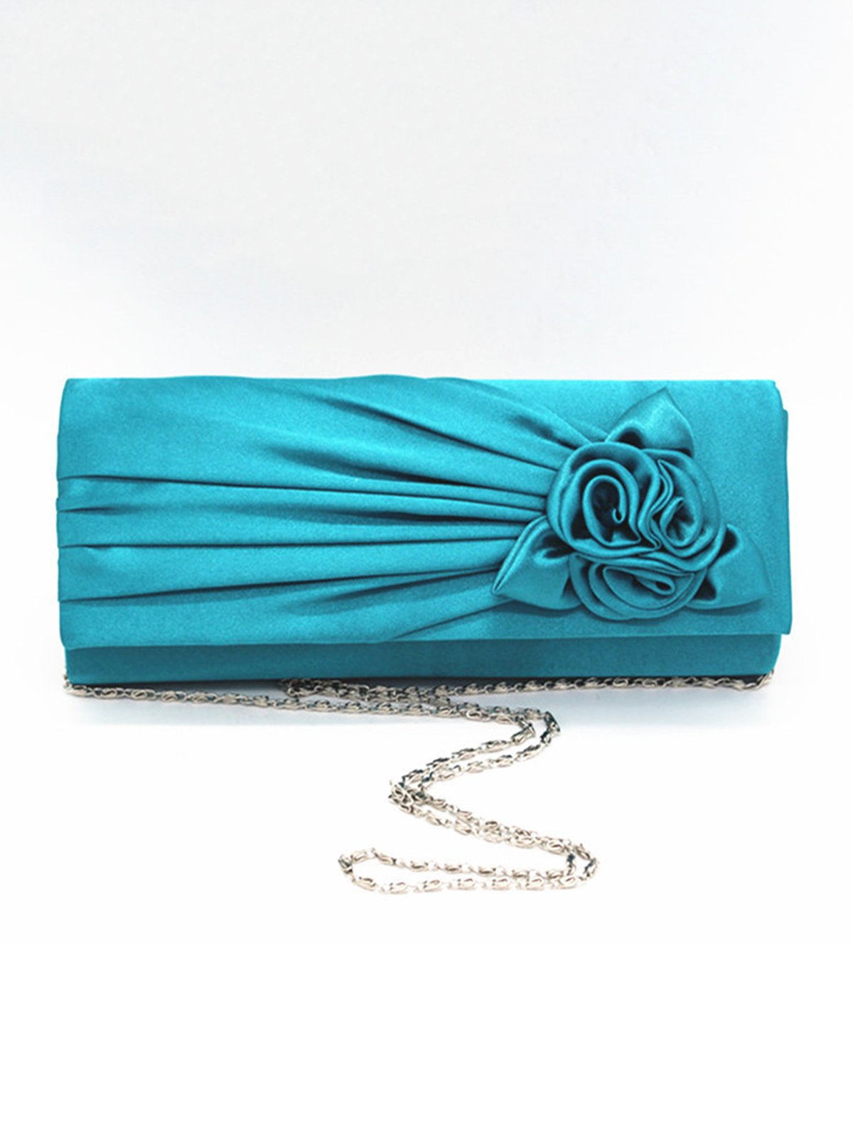 Elegant Rose Applique Square Clutch Bag with Crossbody Metal Chain Strap