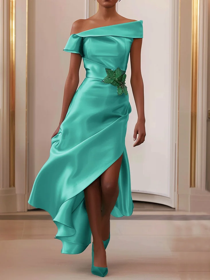 Plain Irregular Craftsmanship Elegant One Shoulder Dress