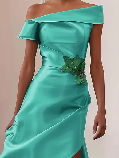 Plain Irregular Craftsmanship Elegant One Shoulder Dress
