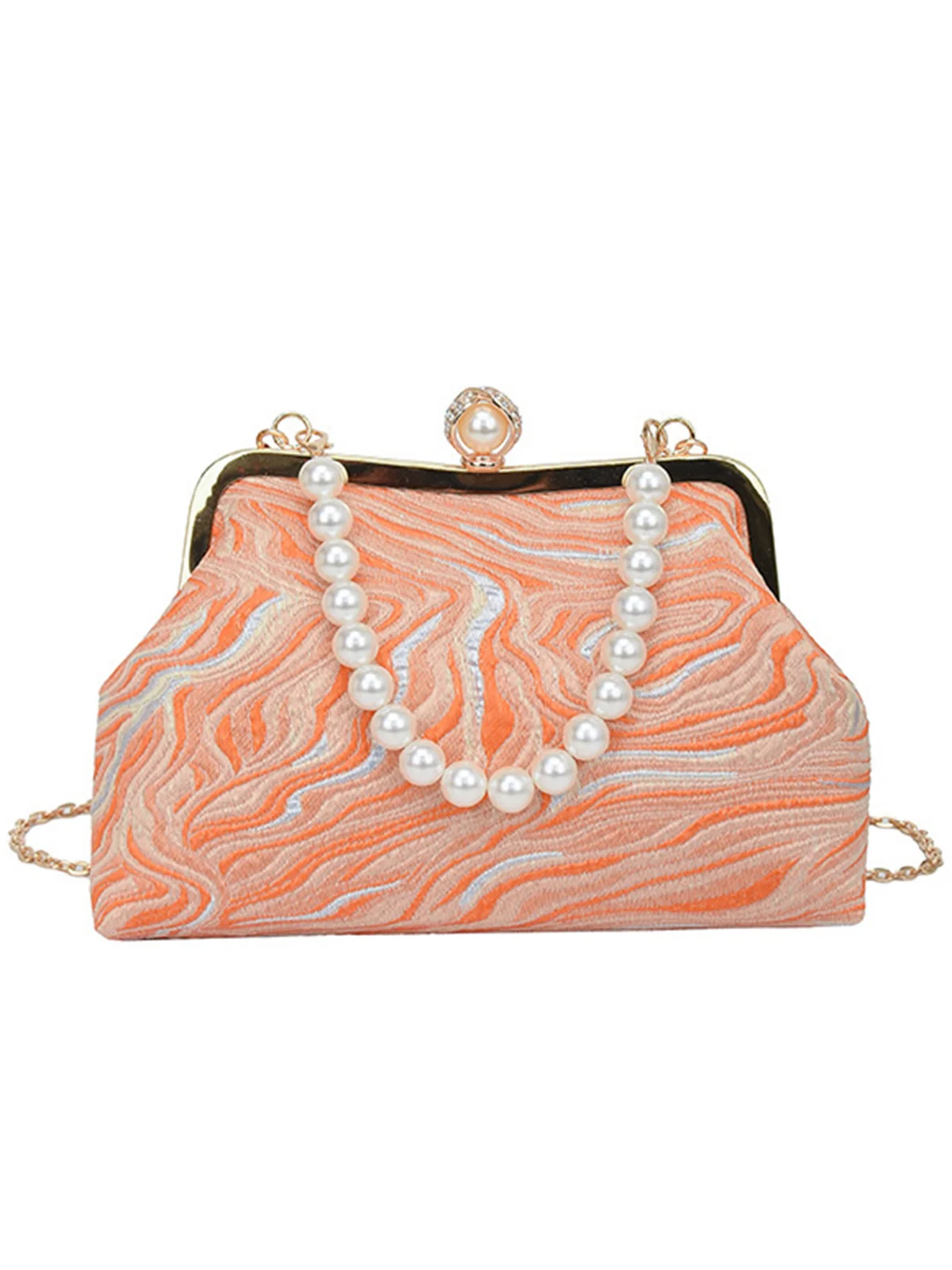 Elegant Imitation Pearl Beaded Handbag Clutch Bag with Detachable Crossbody Strap