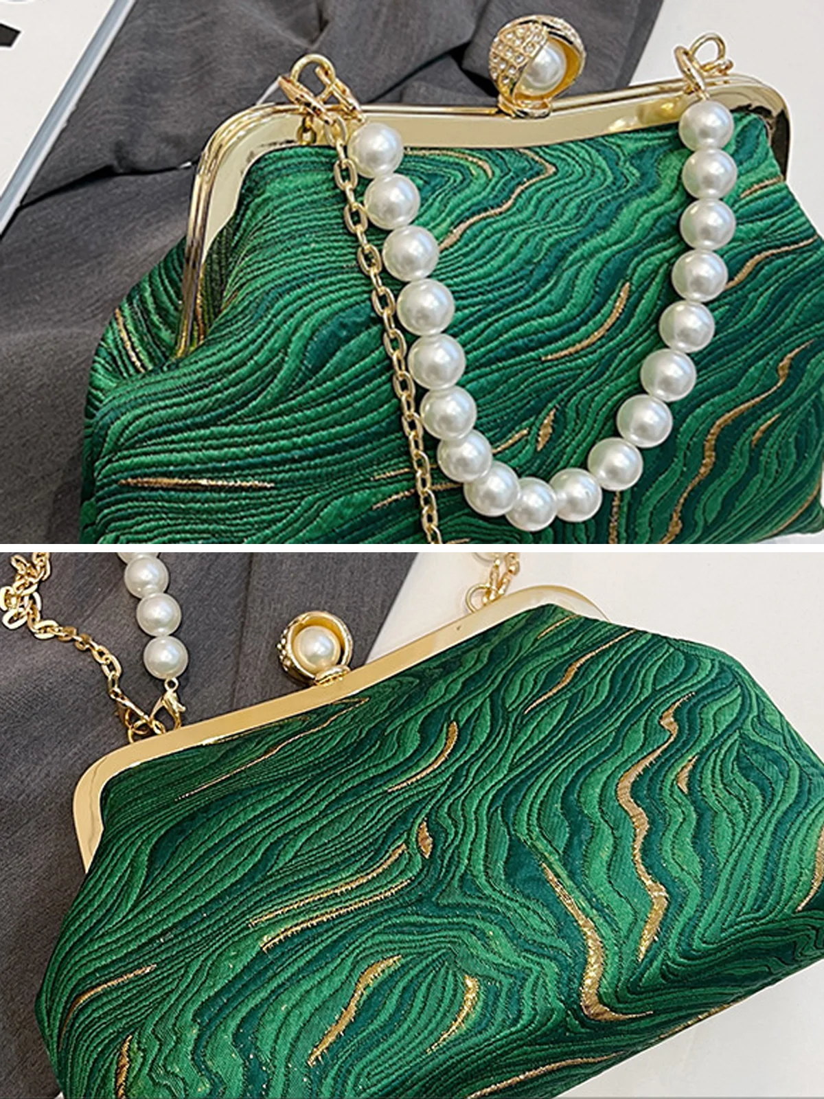 Elegant Imitation Pearl Beaded Handbag Clutch Bag with Detachable Crossbody Strap